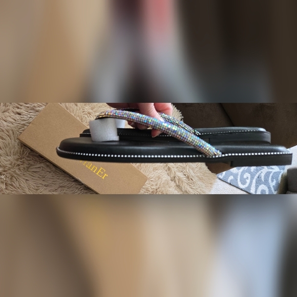 NianEr Womens Microfiber Leather Sparkly Dress Flip Flops #871 - Picture 8 of 12